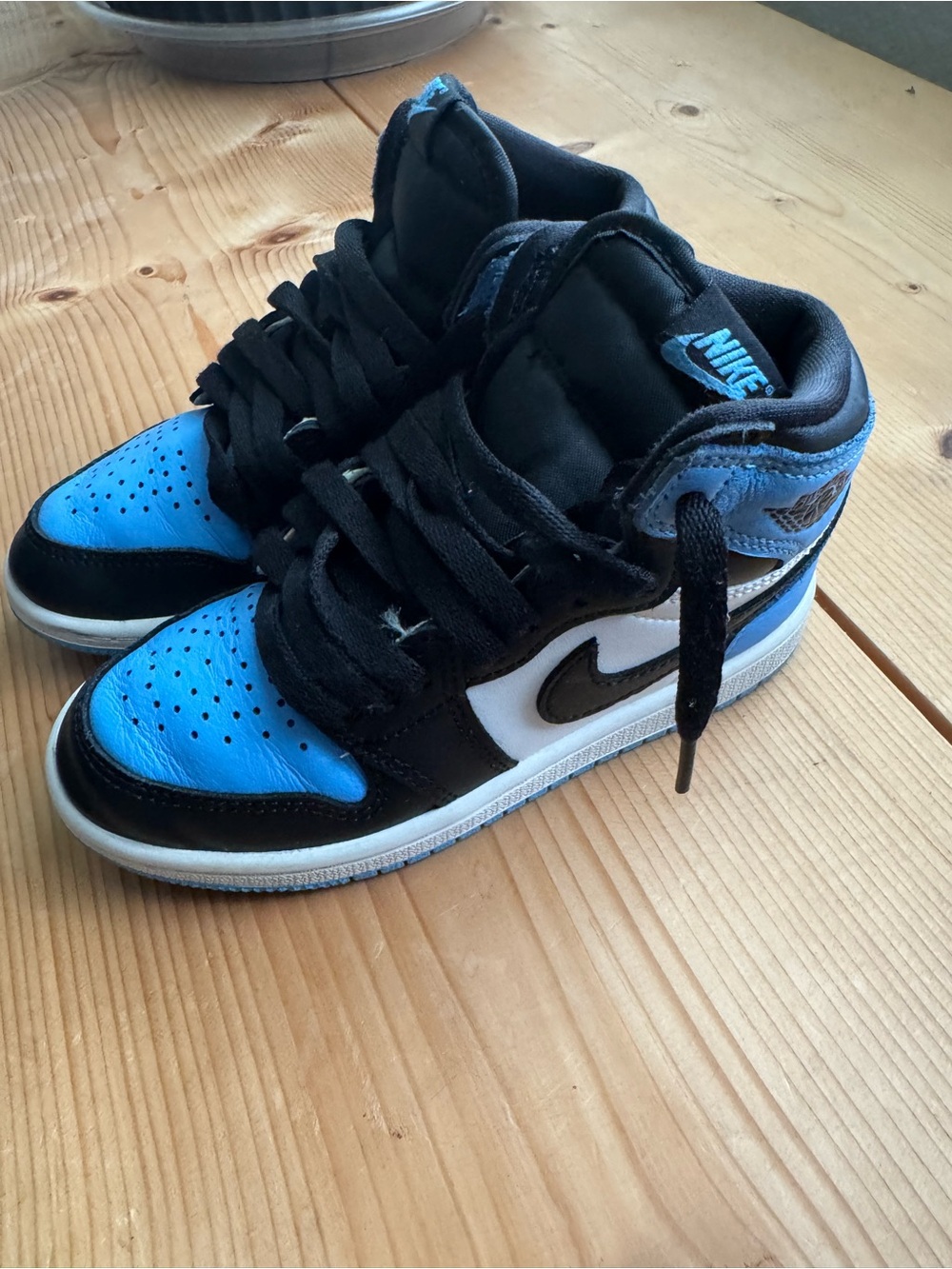 Nike Air Jordan 1 Mid Boys 12C Black Blue White High Top Sneakers Shoes Retro